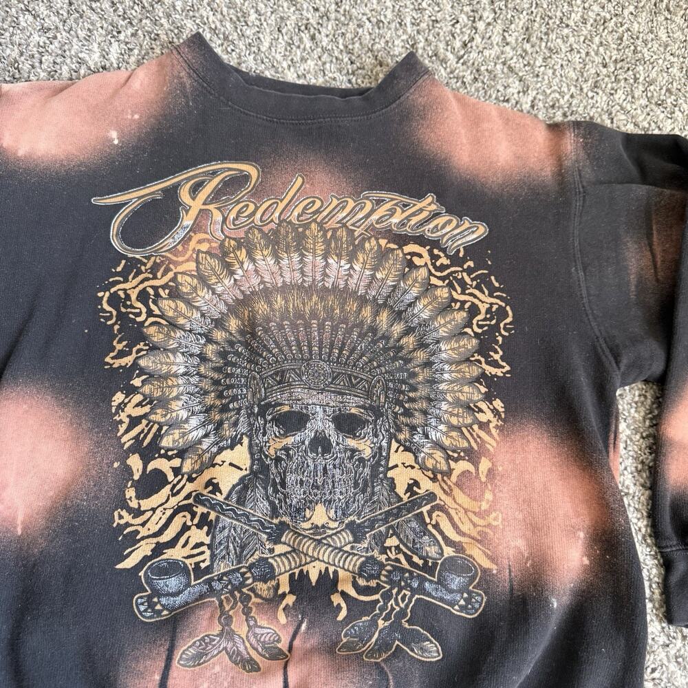 3Forty Redemption Acid Wash Pullover Sweatshirt Size M Boho Gypsy Hippie Grunge - Picture 2 of 5